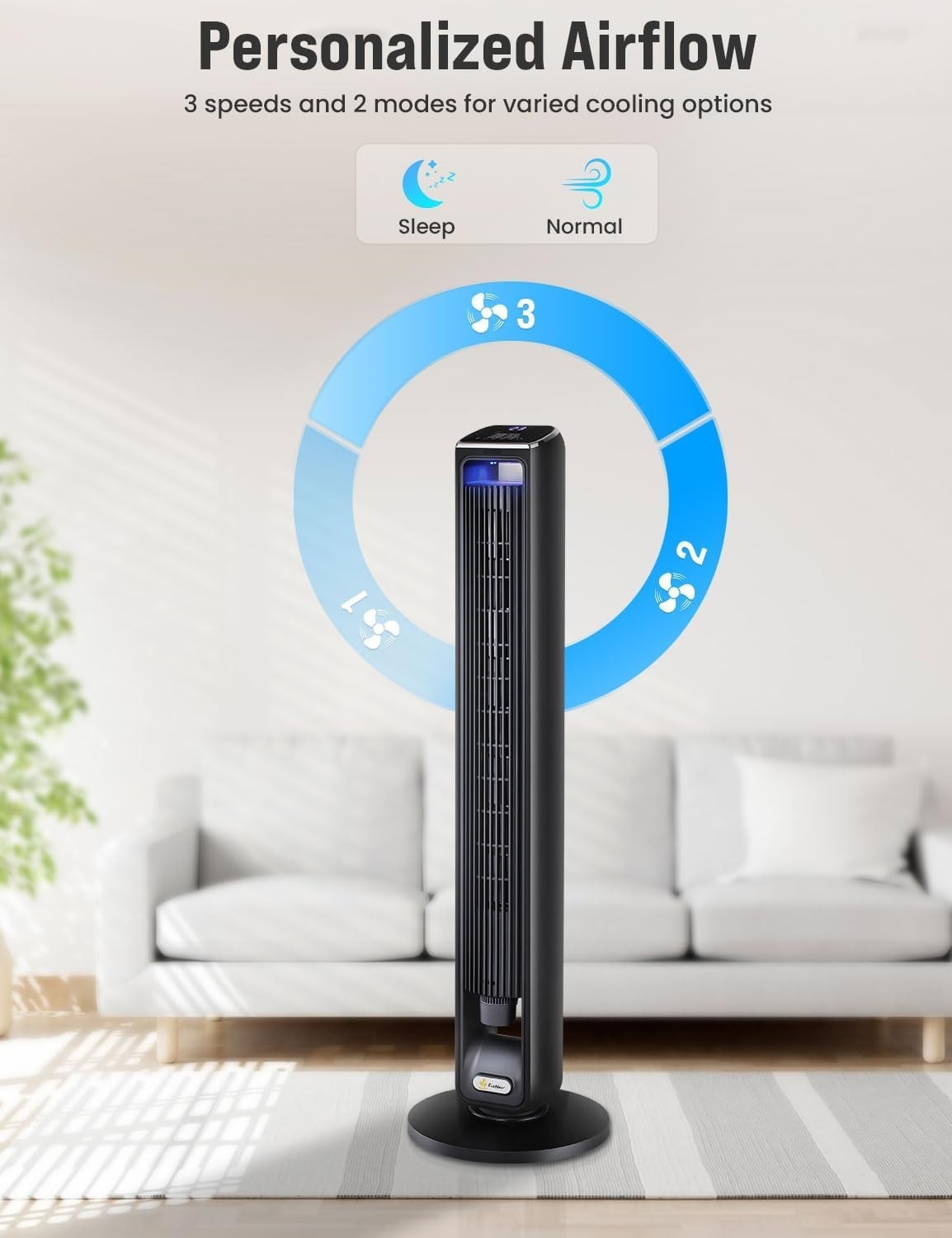 42" Smart Tower Fan – WiFi Alexa Control LED Bladeless Cooling Fan Black Remote