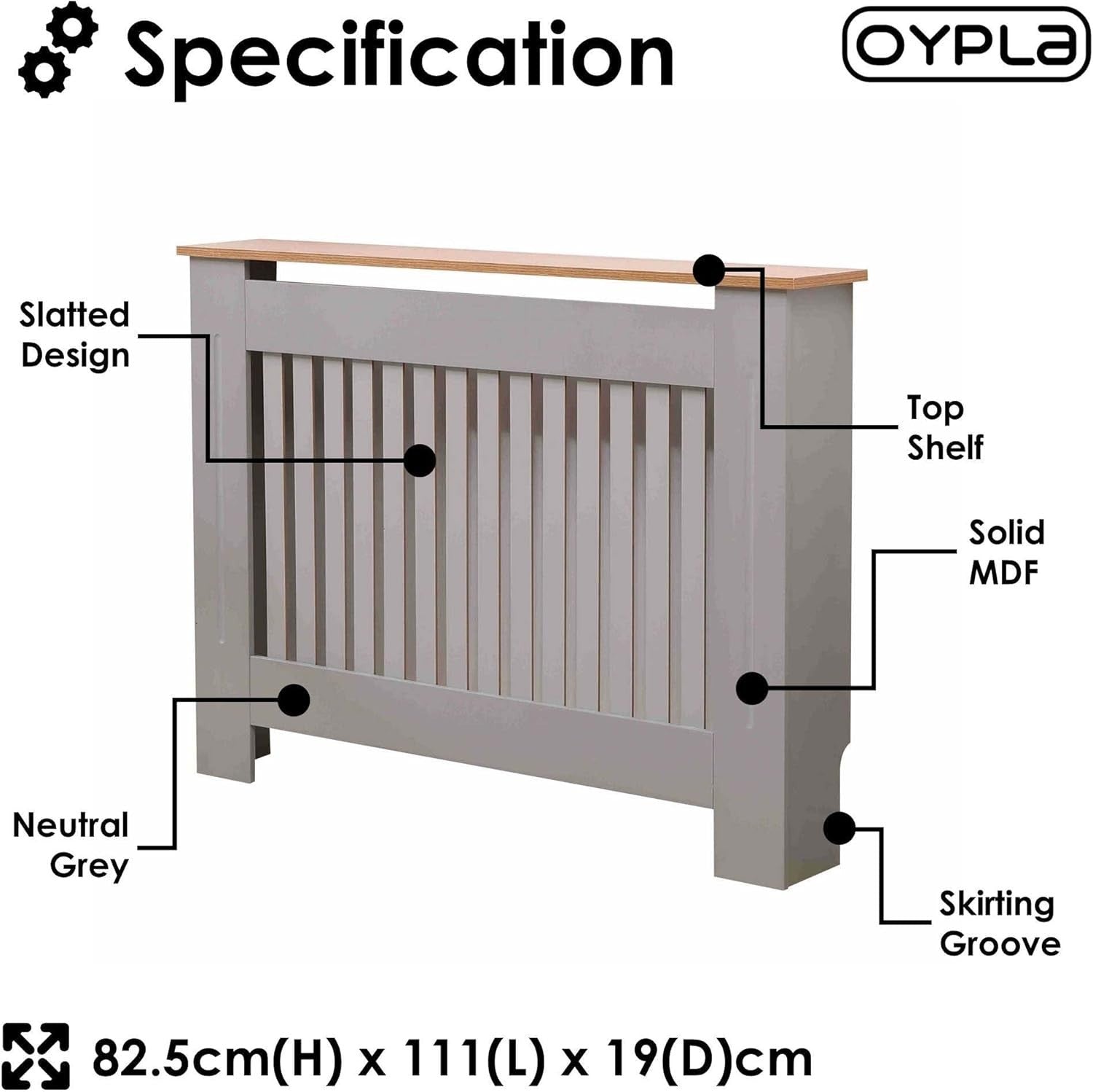 Medium Grey Radiator Cover | Slatted MDF Cabinet
