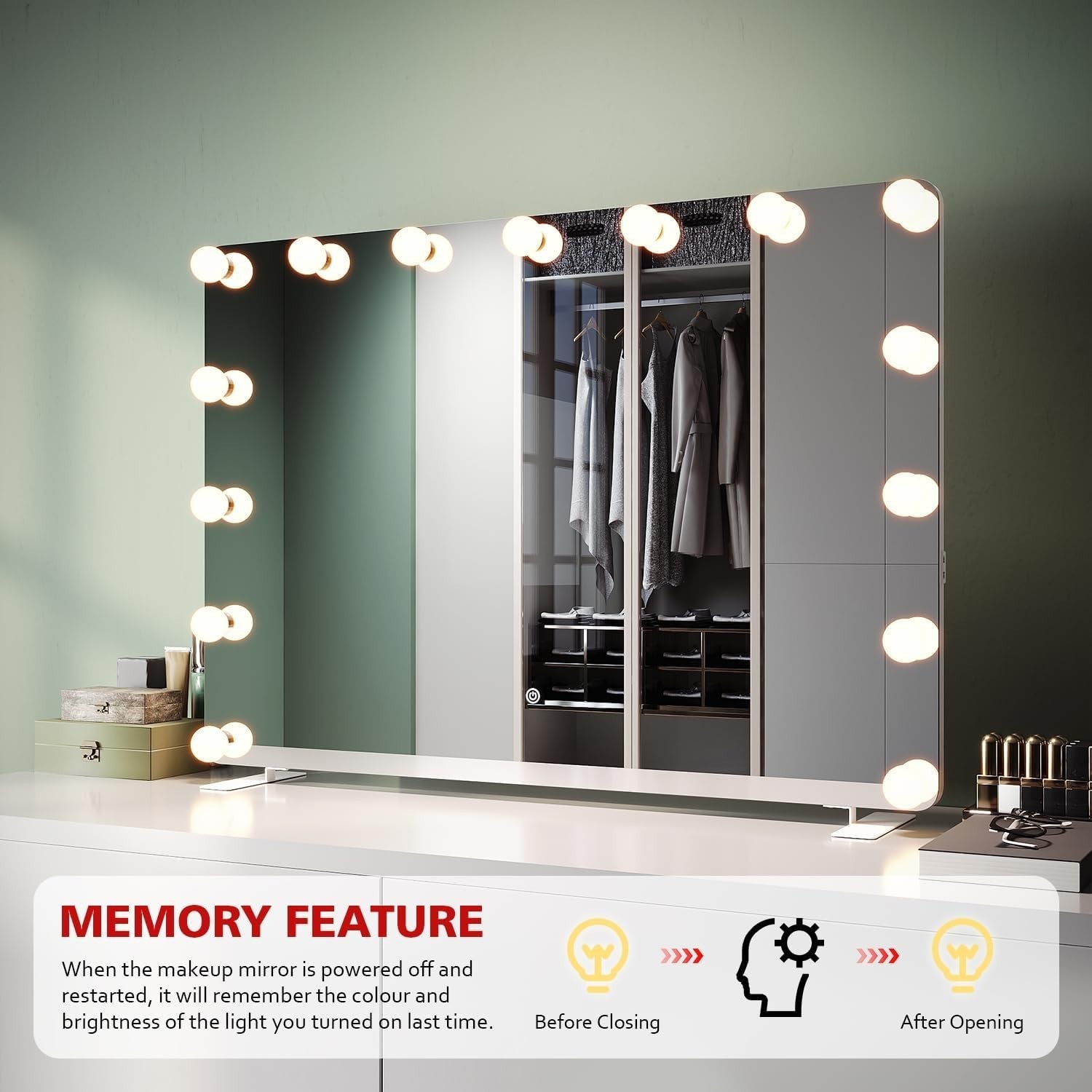 Lighted Makeup Mirror with 15 Dimmable LED Bulbs, Touch Control, 3 Colors