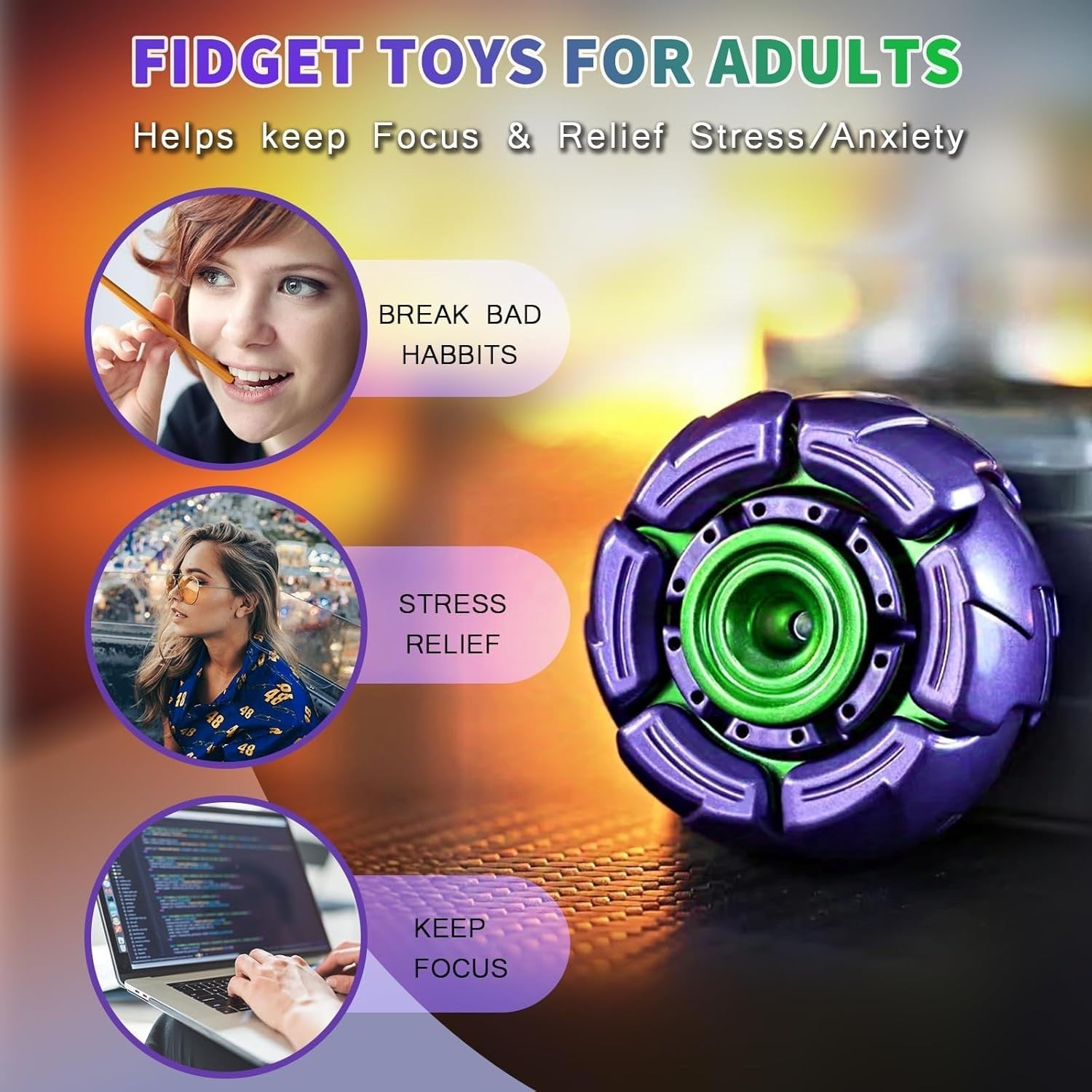 Purple Green Metal Fidget Spinner UFO Open Shell Smooth Spin EDC