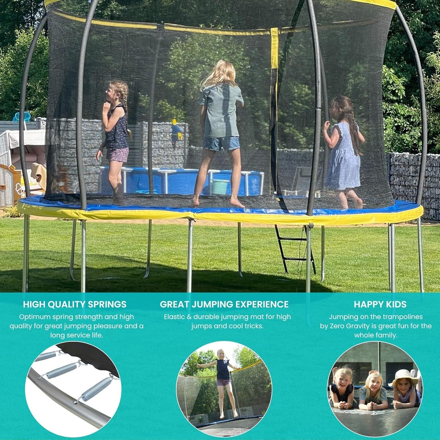 Rectangular Garden Trampoline 3.66x2.44m Safety Enclosure Ladder 130KG