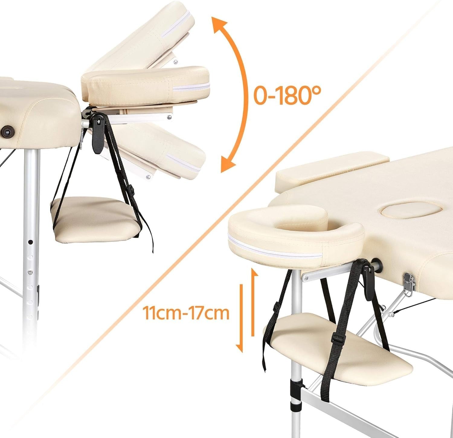 70cm 3-Section Portable Massage Table | Foldable Cream Lash Beauty Bed Aluminium