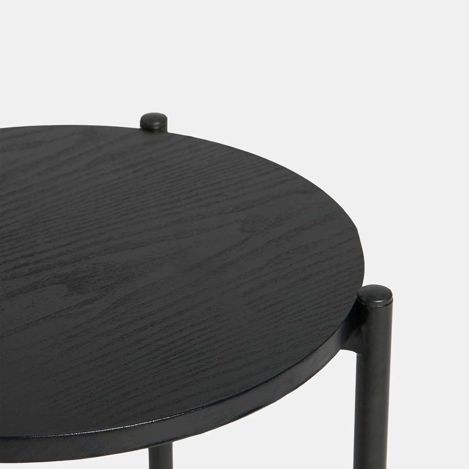 Round Black Marble Look Side Table Small Coffee End Table with Metal Frame