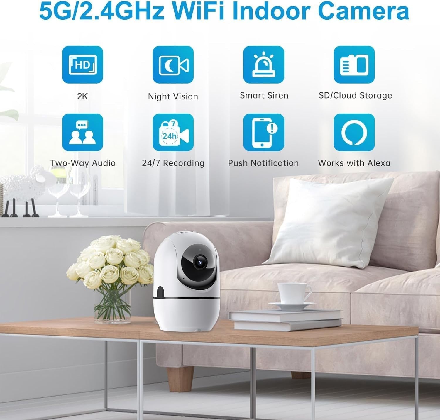 2K Indoor Security Camera 2 Pack 360° WiFi Baby Pet Monitor Night Vision