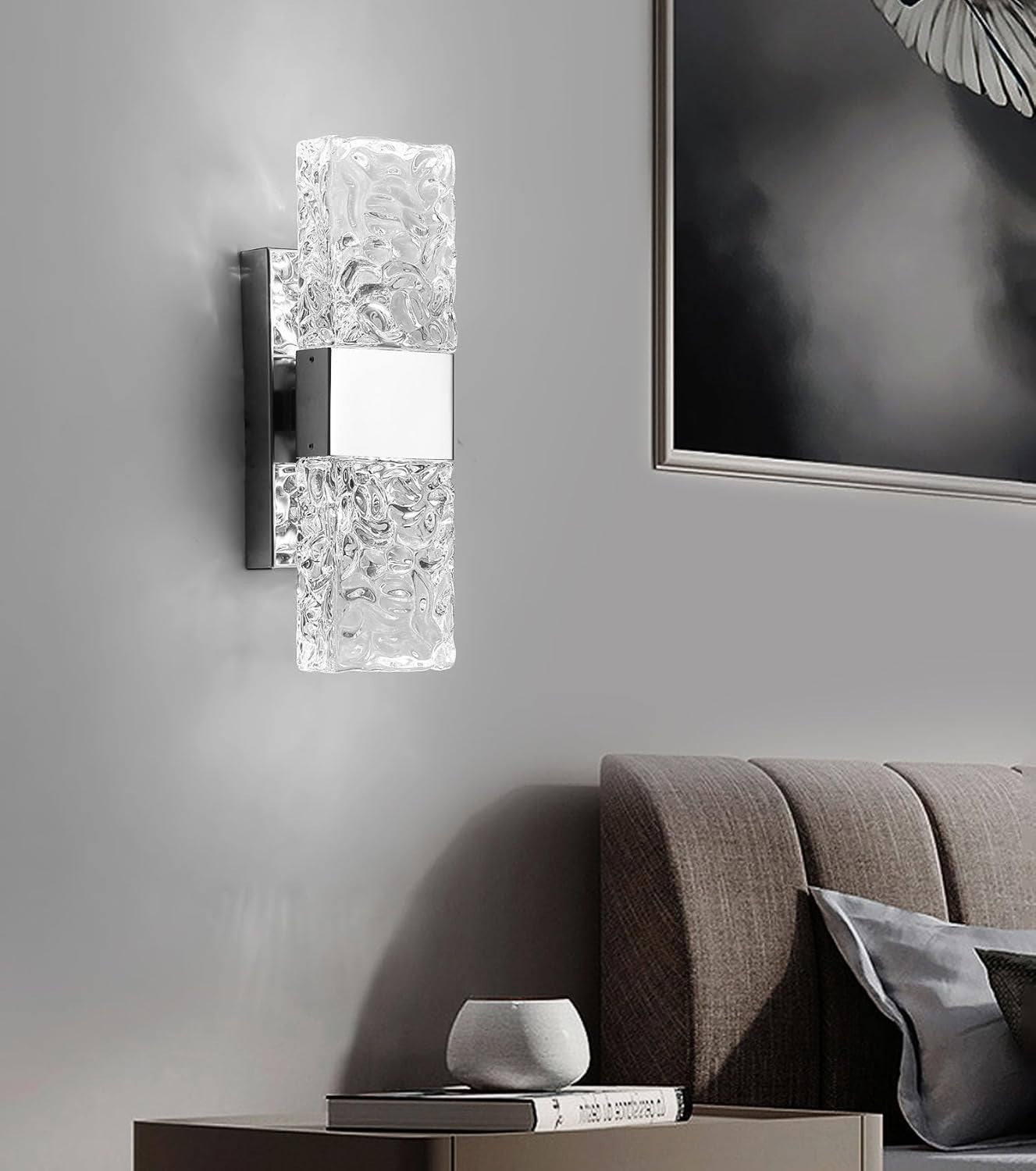 Silver LED Wall Light with Nordic Crystal Design, Energy Efficient, Indoor
