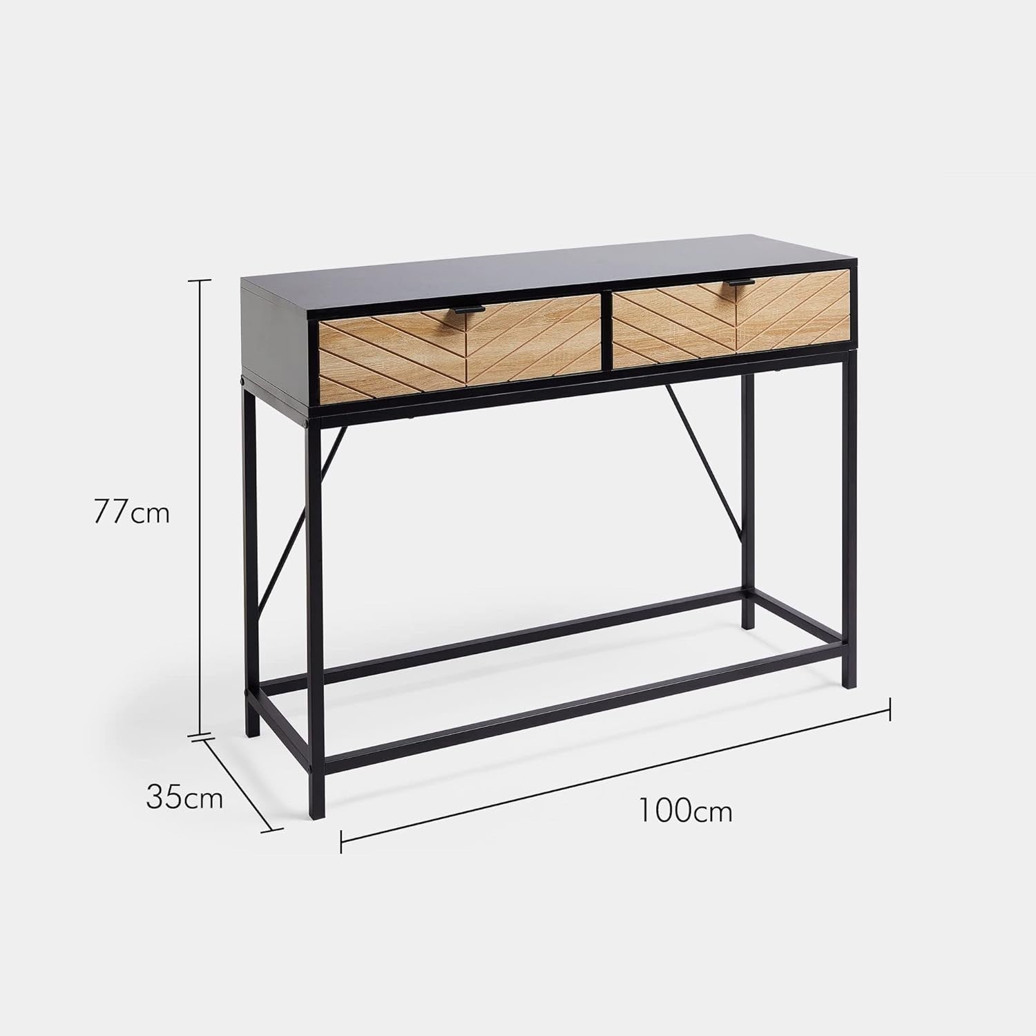 Modern Console Table w/ Drawers – Chevron Black Wood Hallway Storage