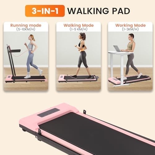 3-in-1 Foldable Walking Pad Under Desk Treadmill w/ Handle 10km/h Quiet Home Use