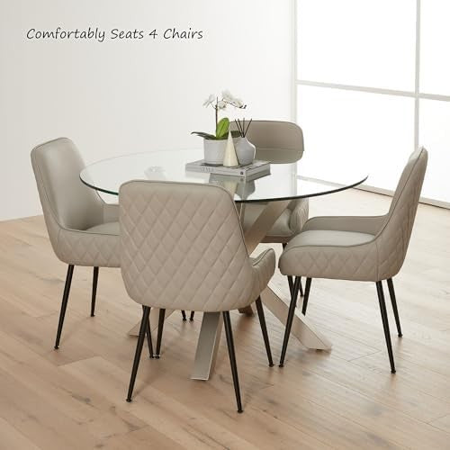 Round Glass Dining Table 120cm Modern Grey Starburst Metal Base