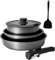6pcs Non Stick Ceramic Cookware Set – Induction Safe Pans with Detachable Handle