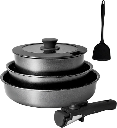 6pcs Non Stick Ceramic Cookware Set – Induction Safe Pans with Detachable Handle