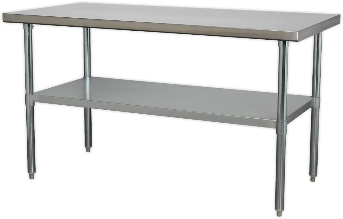 Stainless Steel Workbench 1.5m Adjustable Shelf 145kg Capacity Heavy Duty