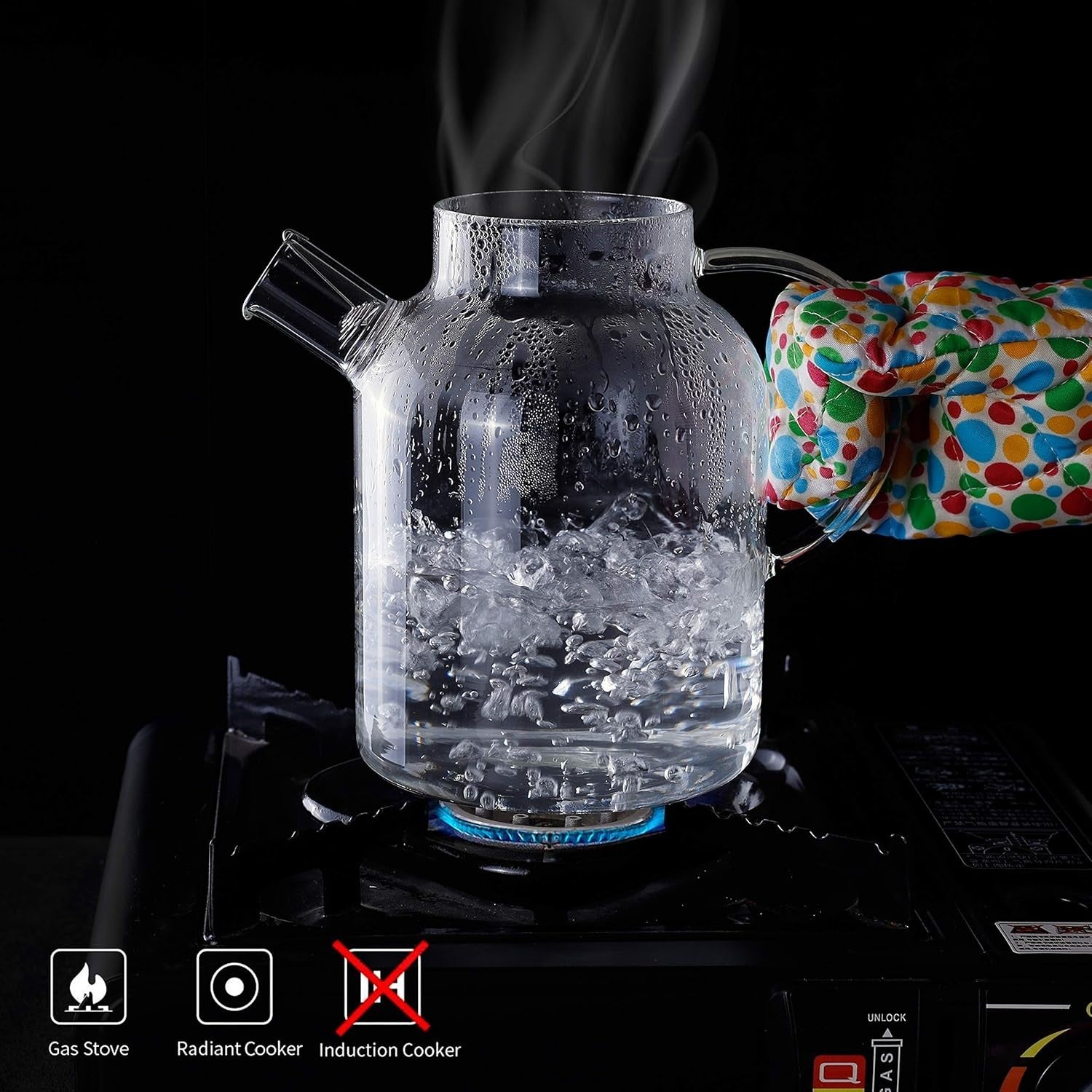 1.5L Glass Teapot with Infuser Stovetop Safe Loose Leaf Tea Maker