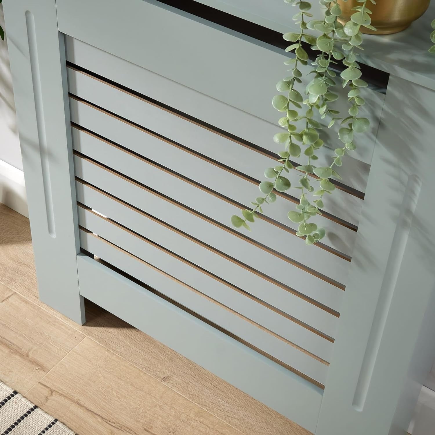 Grey Radiator Cover Wooden Slatted Grill Cabinet Shelf 78x19x82cm Small