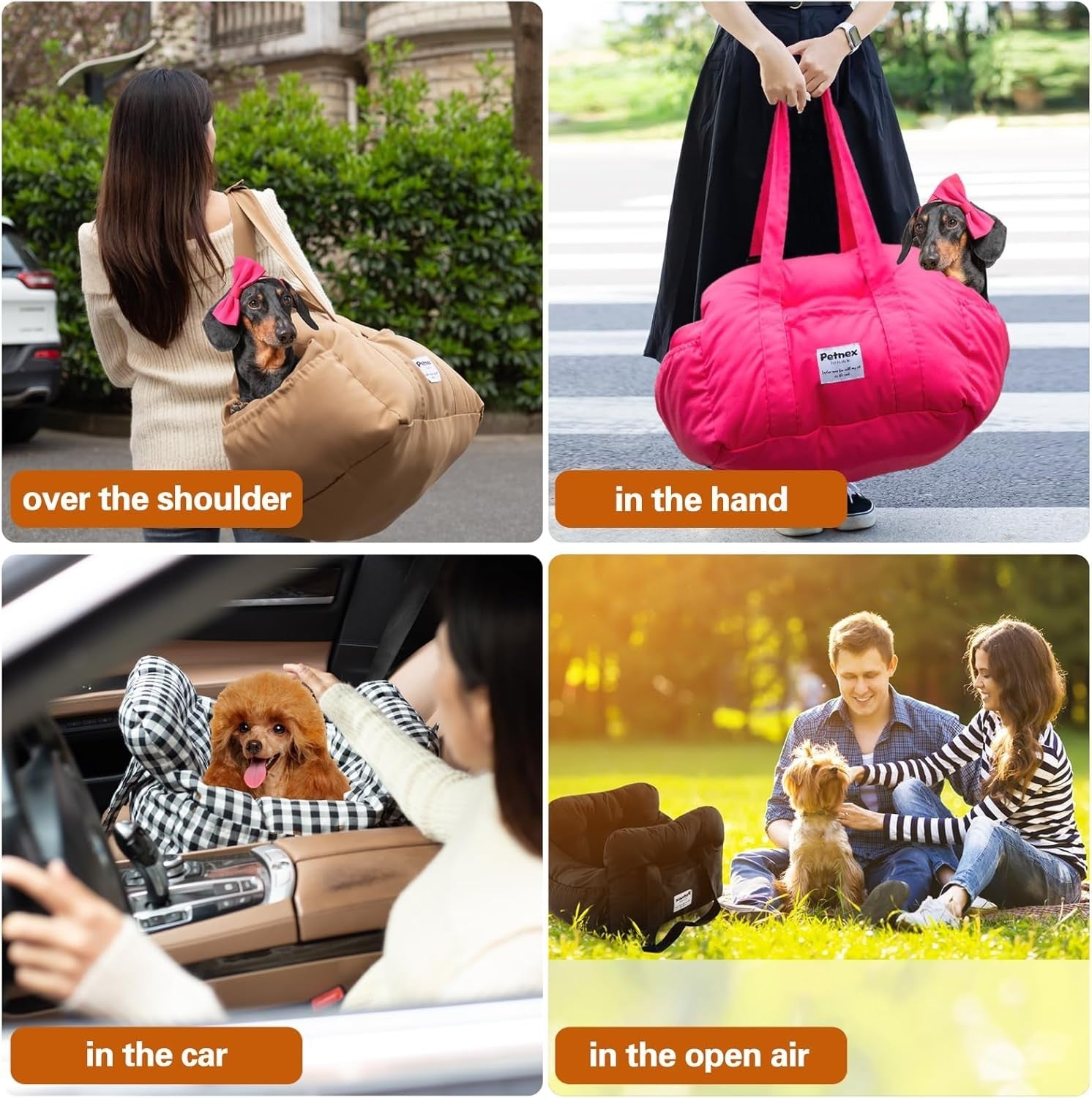 Dog Car Booster Seat Pet Travel Carrier Bed Safety Leash Checkered Khaki