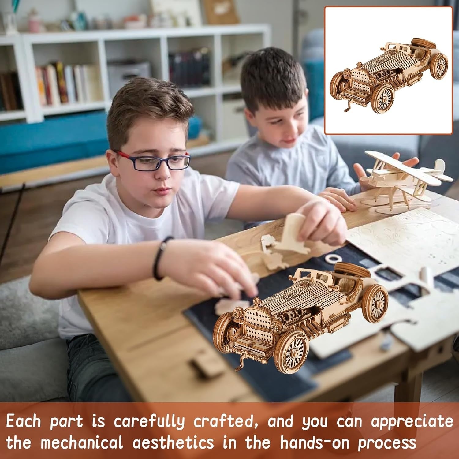 3D Wooden Car Puzzle Model Kit - DIY Build, Educational Craft, Home Decor