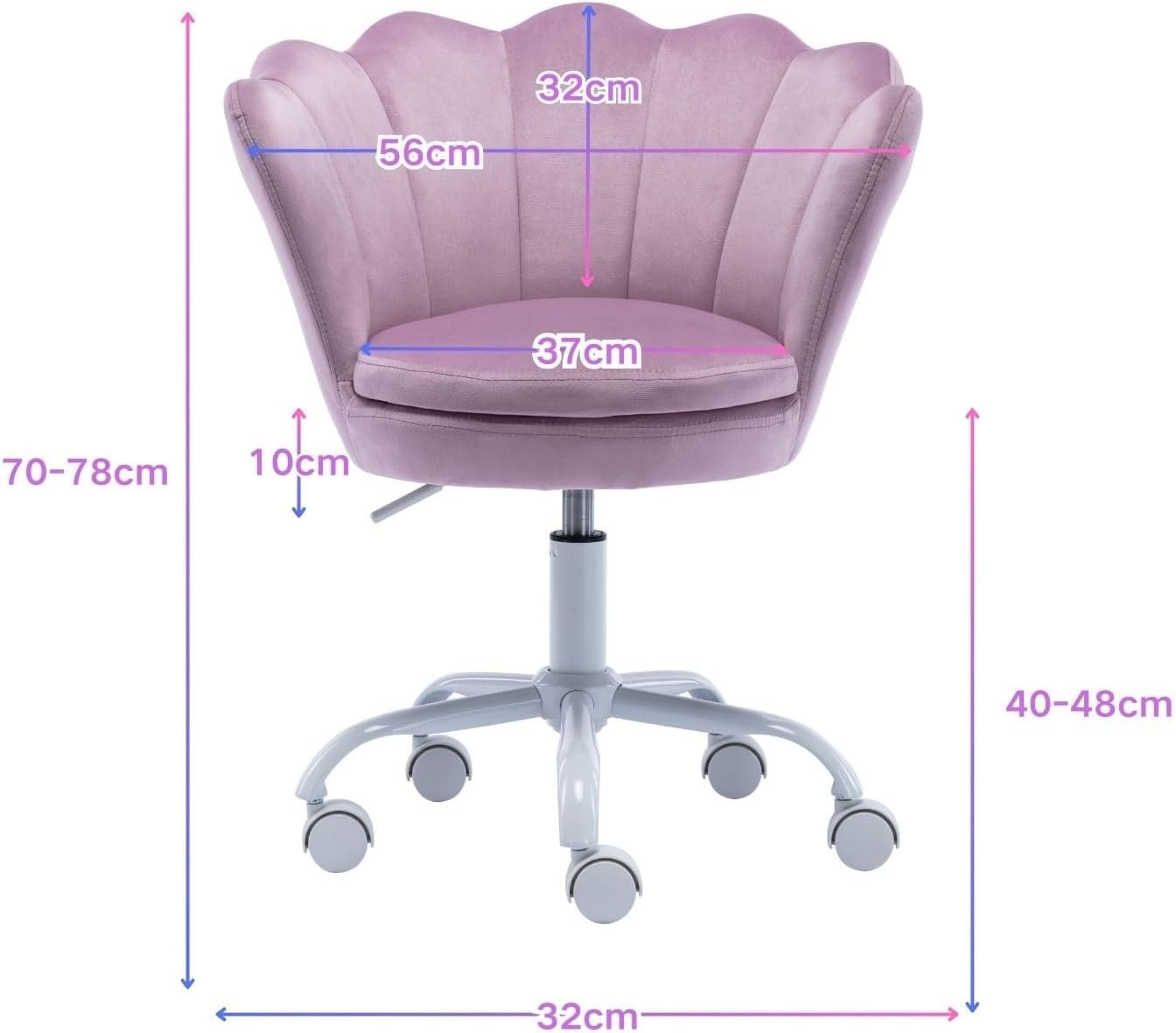 Kids Swivel Desk Chair Height Adjustable Velvet Upholstered Study Seat Purple