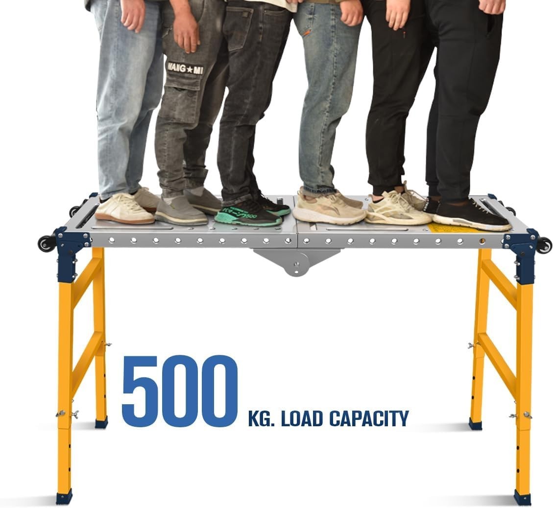 Portable Steel Work Platform Welding Table 36x140cm Adjustable 500kg Load