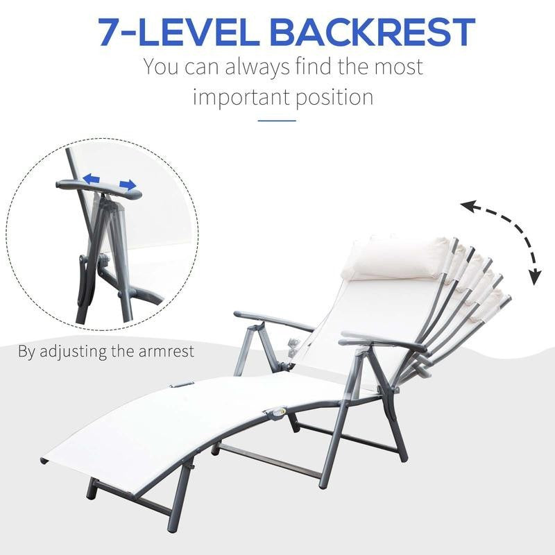 Adjustable Cream Reclining Garden Lounger Chair Steel Frame Padded Seat