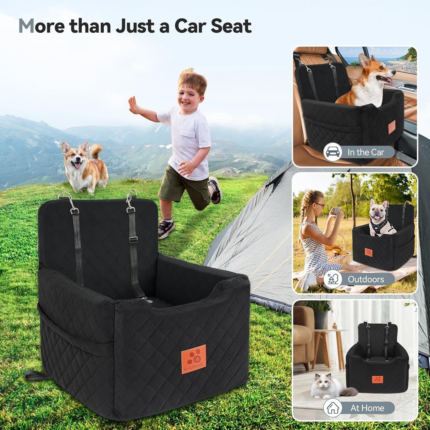 Dog Car Booster Seat Memory Foam Travel Bed Washable for Small Dogs