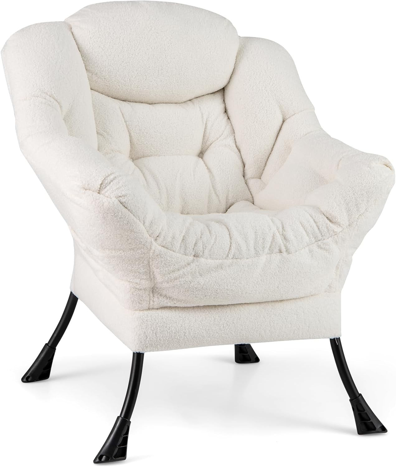 Beige Sherpa Armchair Comfy Lounge Reading Chair Sofa w/ Side Pocket