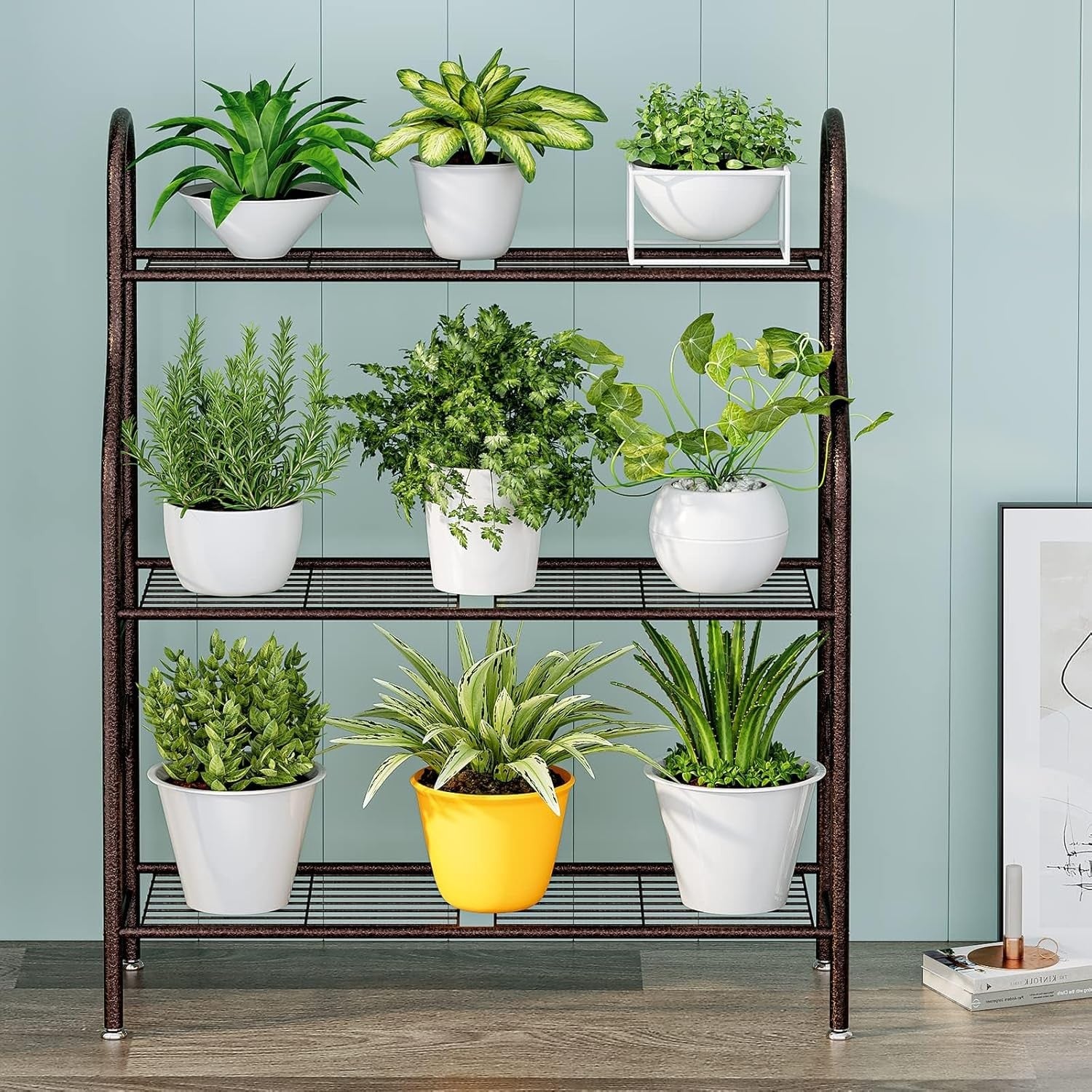 3 Tier Metal Plant Stand | Bronze Indoor Outdoor Flower Pot Display Shelf