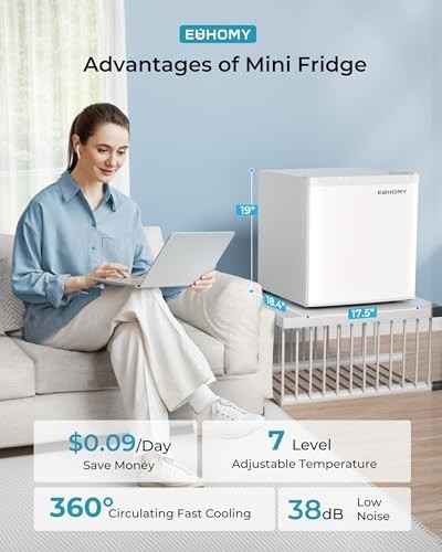 Mini Fridge 46L Compact Freezer-on-Top Table Top 7-Level Thermostat White