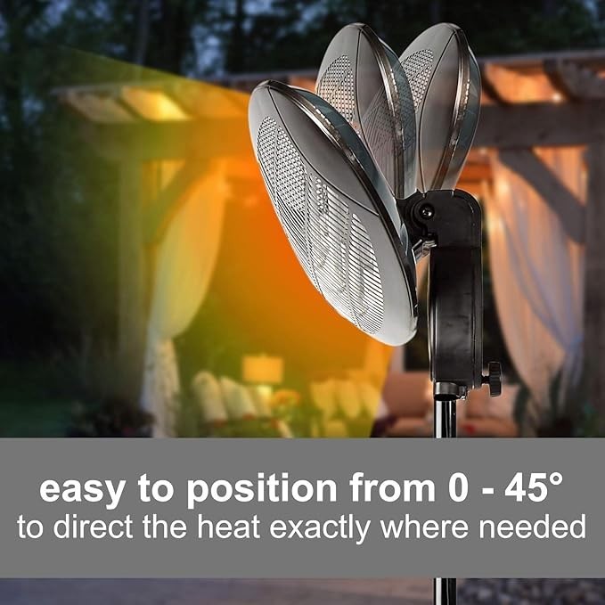 Outdoor Electric Patio Heater 2000W Freestanding Quartz 3 Heat Settings IP34