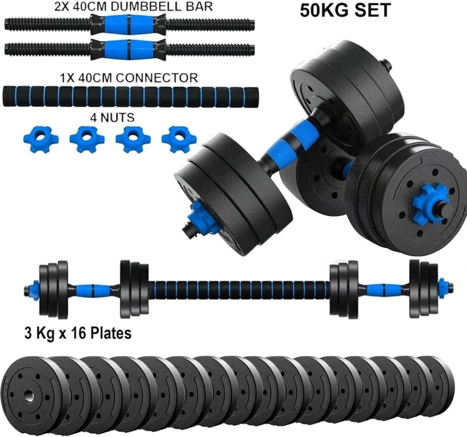 Adjustable Dumbbell Barbell Set 3 in 1 Home Gym Push Up Weights