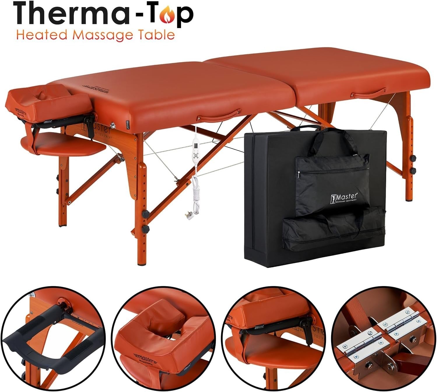 71cm Heated Portable Massage Table | Santana TT Spa Bed w/ 7.6cm Foam Red