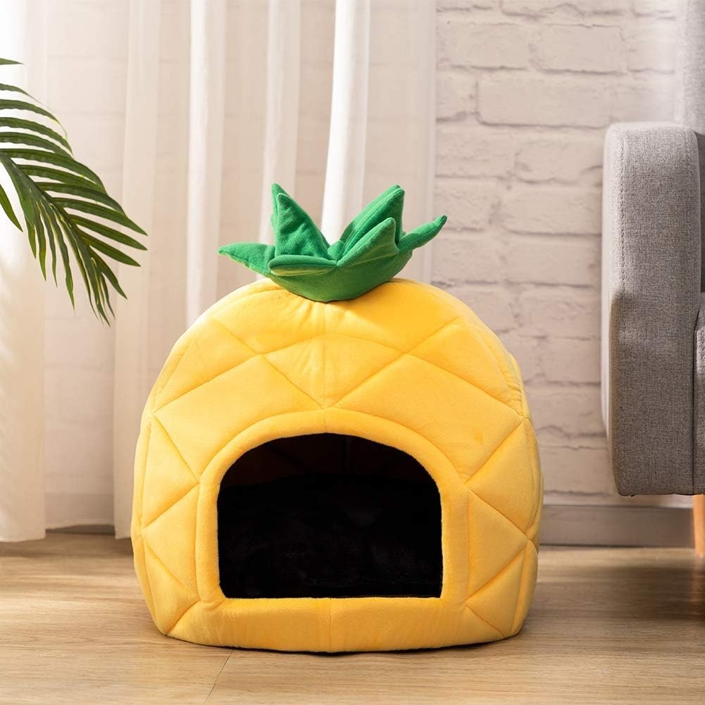 Pineapple Cat Cave Bed Cozy Puppy House Soft Cushion Small Pet Nest
