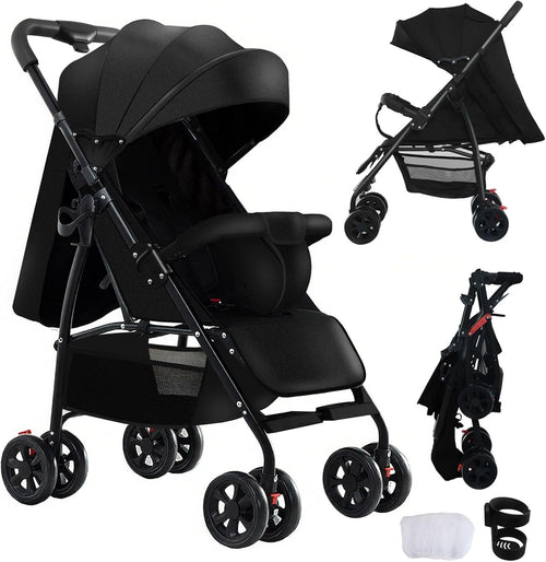 Ultra Lightweight Pushchair 4.6kg Compact Fold Lie-Flat Baby Stroller Black