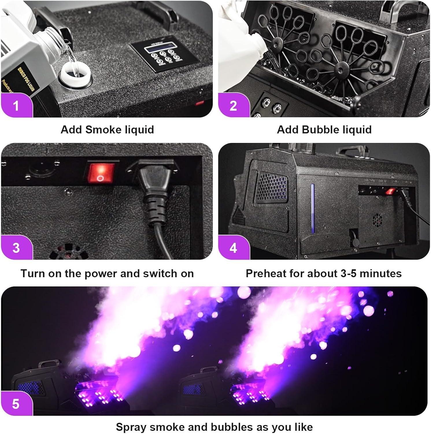 1500W Smoke Bubble Machine RGB DJ Party Remote DMX