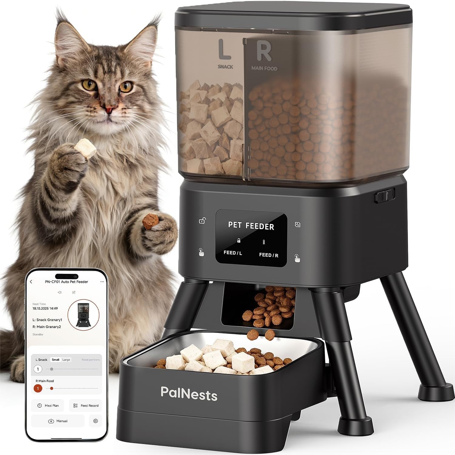 Automatic Cat Feeder 4L Dual Hopper WiFi App Control Timer Food Dispenser