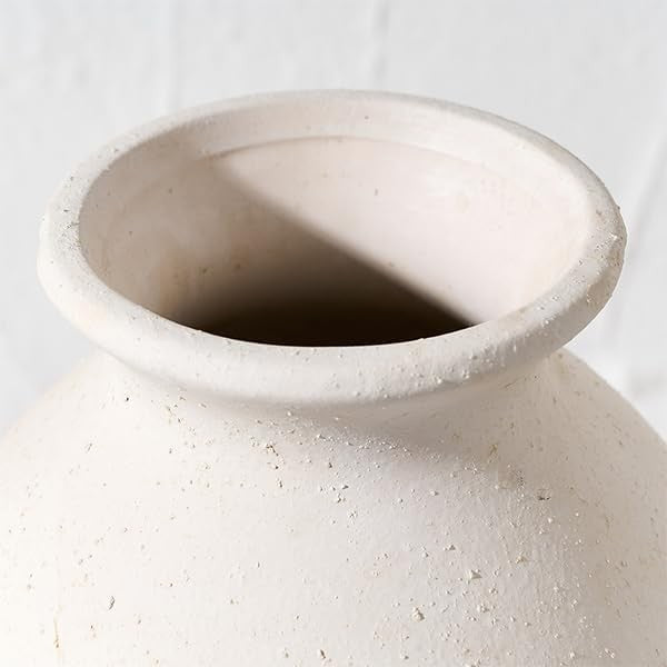 Rustic Farmhouse Ceramic Vase 9.2in Whitewashed Terracotta Home Decor