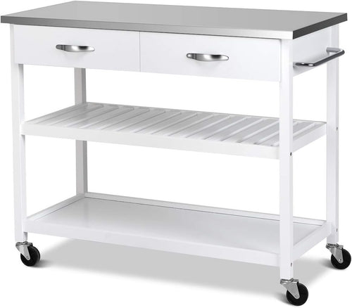 Kitchen Island Trolley on Wheels Stainless Steel Worktop Storage Cart