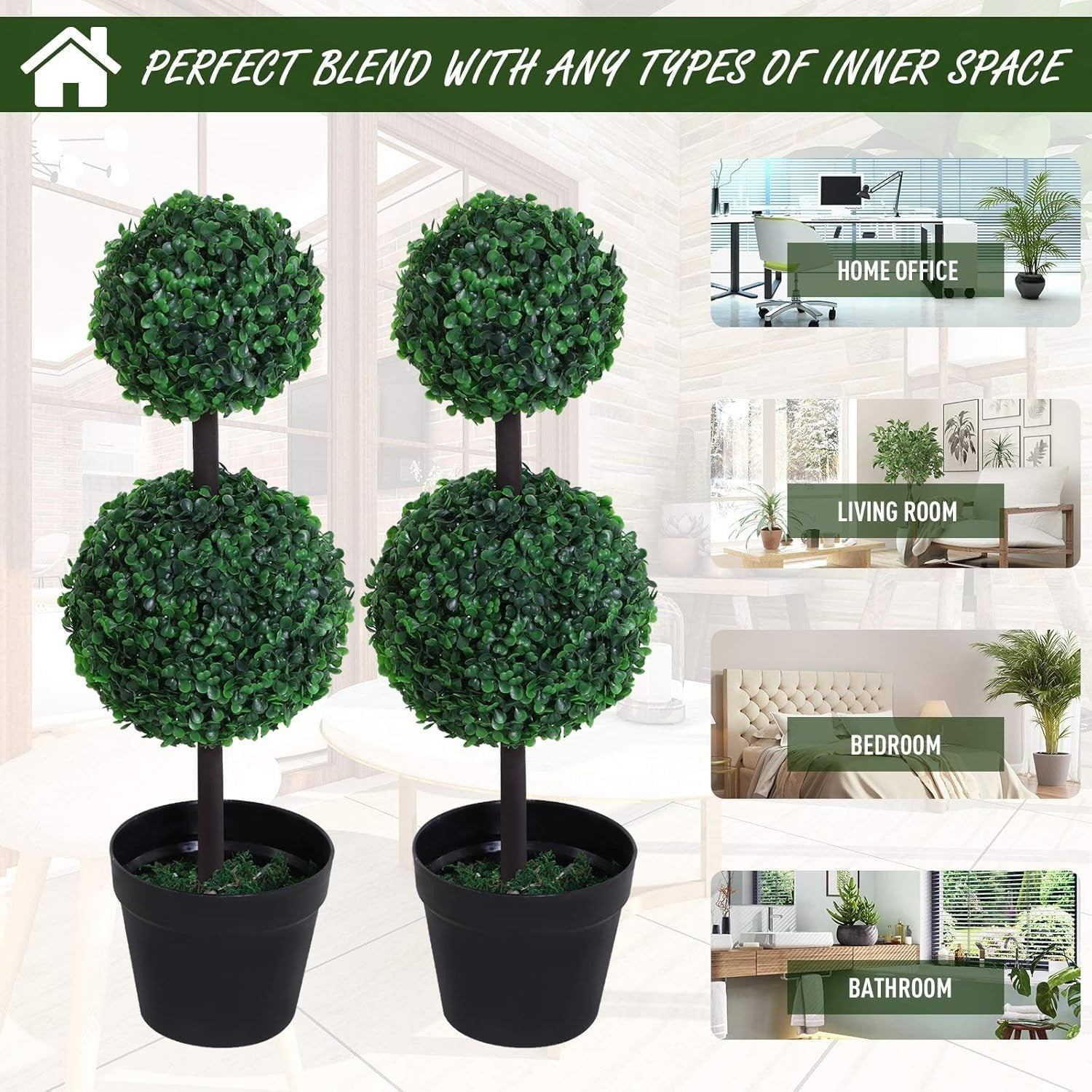 Set of 2 Artificial Boxwood Ball Trees 67cm Faux Green Potted Topiary Home Decor