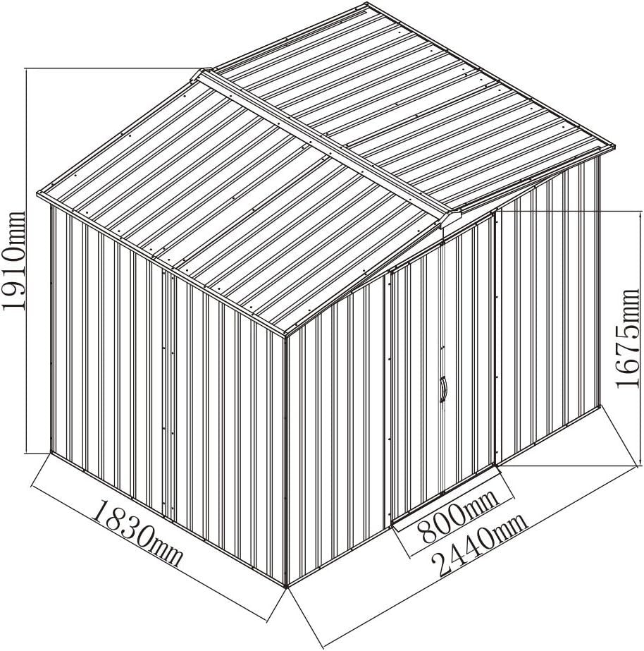 8x6ft Heavy Duty Metal Garden Storage Shed with Lockable Sliding Doors Green