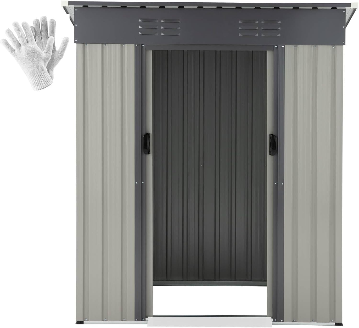 3x5ft Metal Garden Storage Shed Grey Outdoor Tool Bike Box Sliding Door