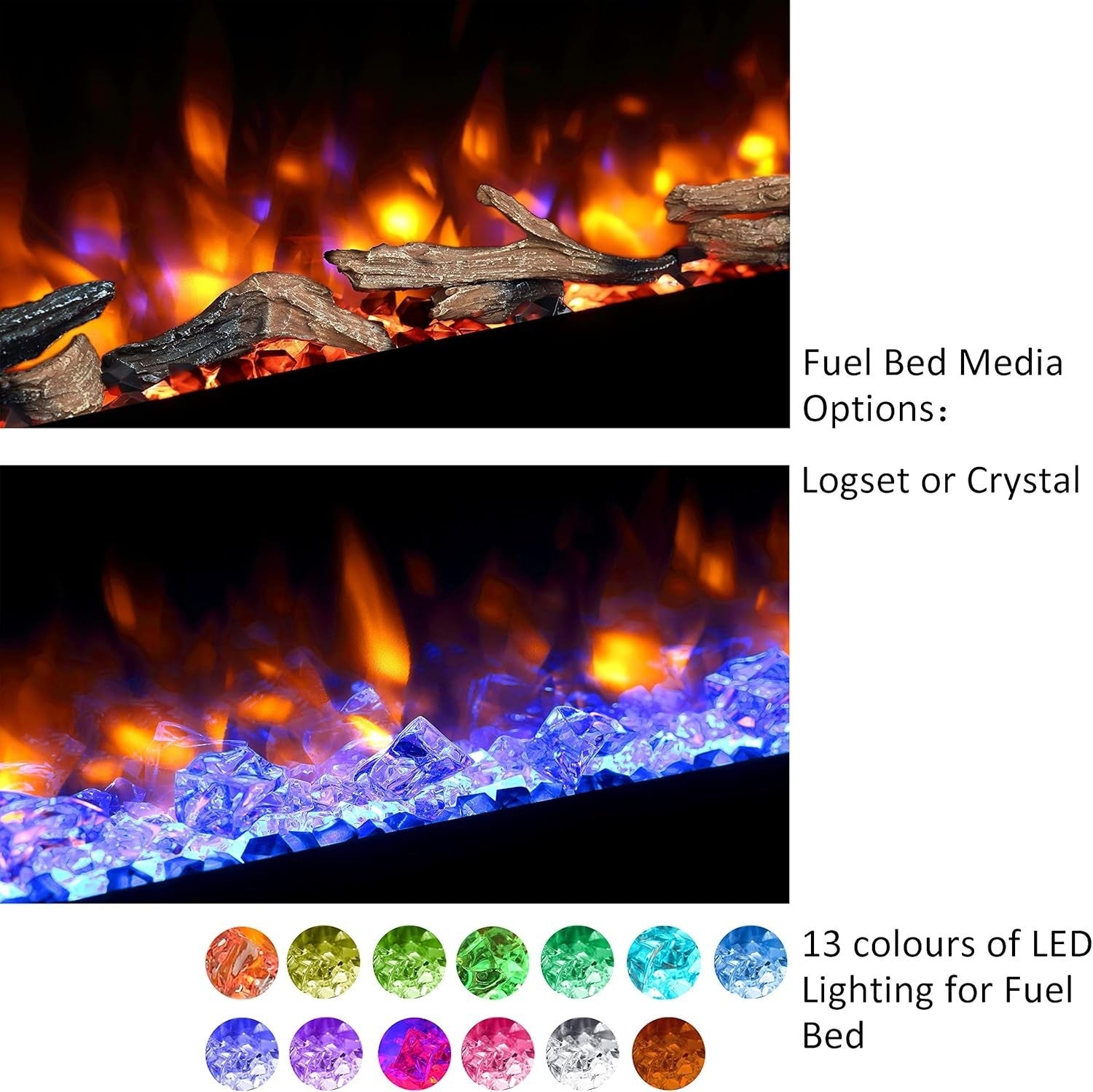 60” Recessed Wall Electric Fireplace Remote Control Log Crystal Flame Heat