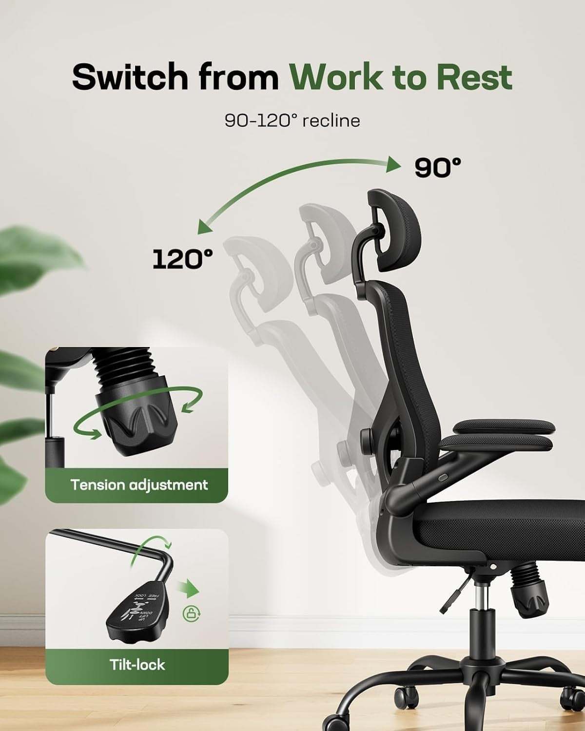 Ergonomic Office Desk Chair Mesh Back Adjustable Lumbar Recliner Home Gaming Sea