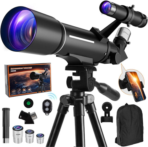 70mm 500mm Kids Beginner Refractor Telescope w/ Tripod Phone Adapter Bag