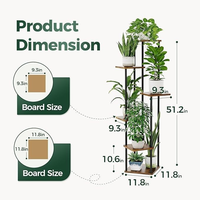 6 Tier Metal Wood Plant Stand Indoor Outdoor Corner Flower Shelf 59x30x130cm