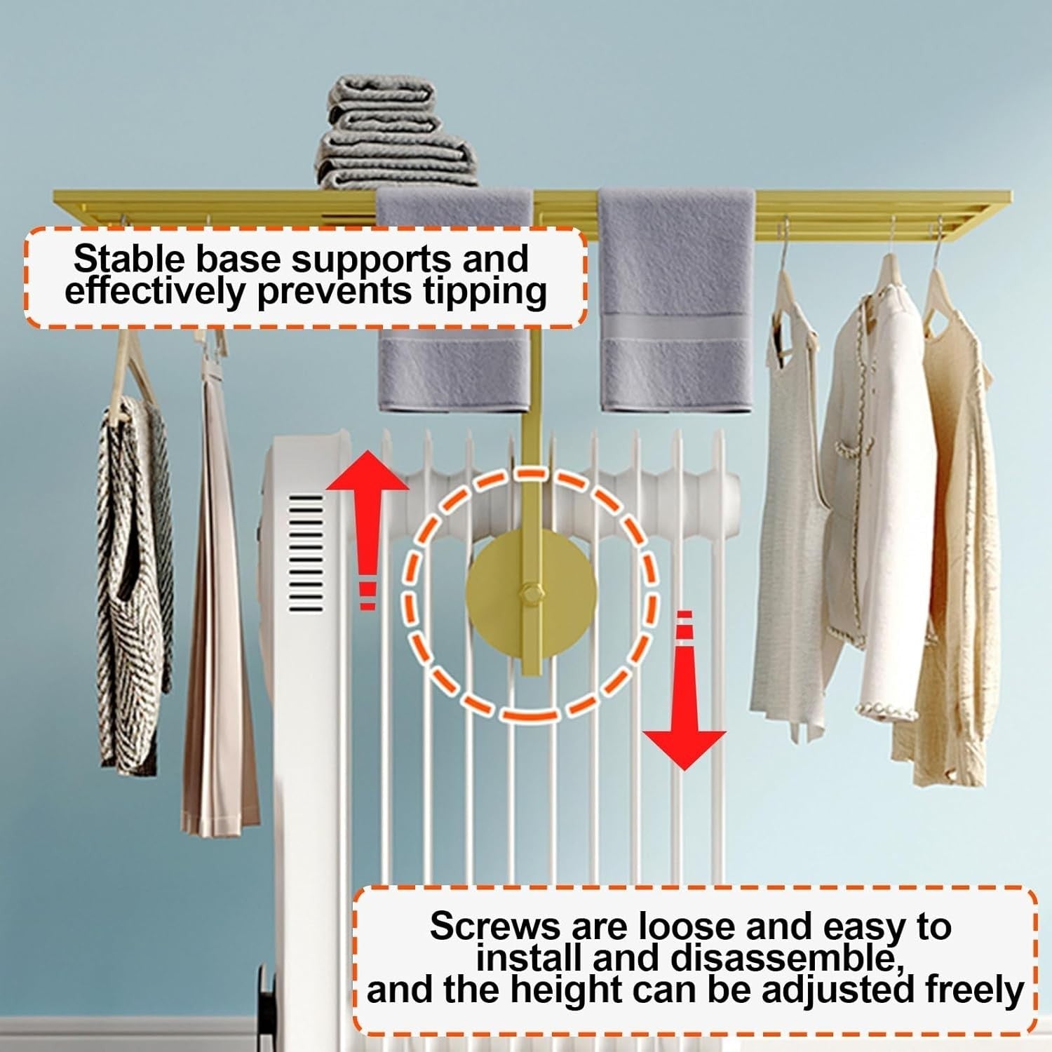 Indoor Adjustable Clothes Drying Rack for Radiator Heaters – Gold 80cm