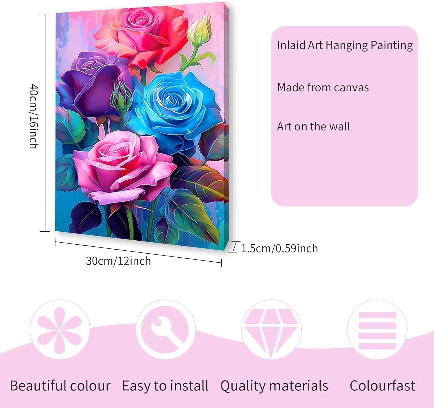 Framed Rose Canvas Wall Art 12x16in Waterproof Floral Print