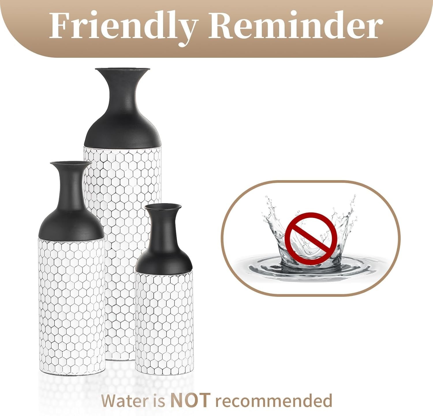 Tall Metal Floor Vase Set of 3 Black White Honeycomb Modern Home Decor