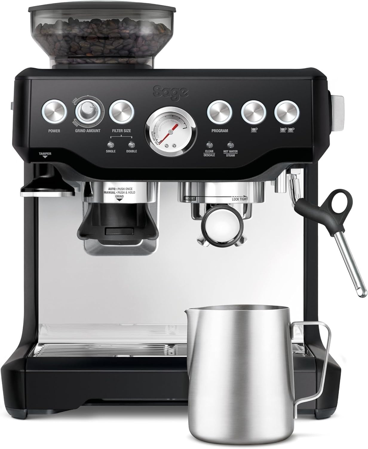 Barista Espresso Machine 15-Bar Pump with Grinder Milk Frother Black Gloss