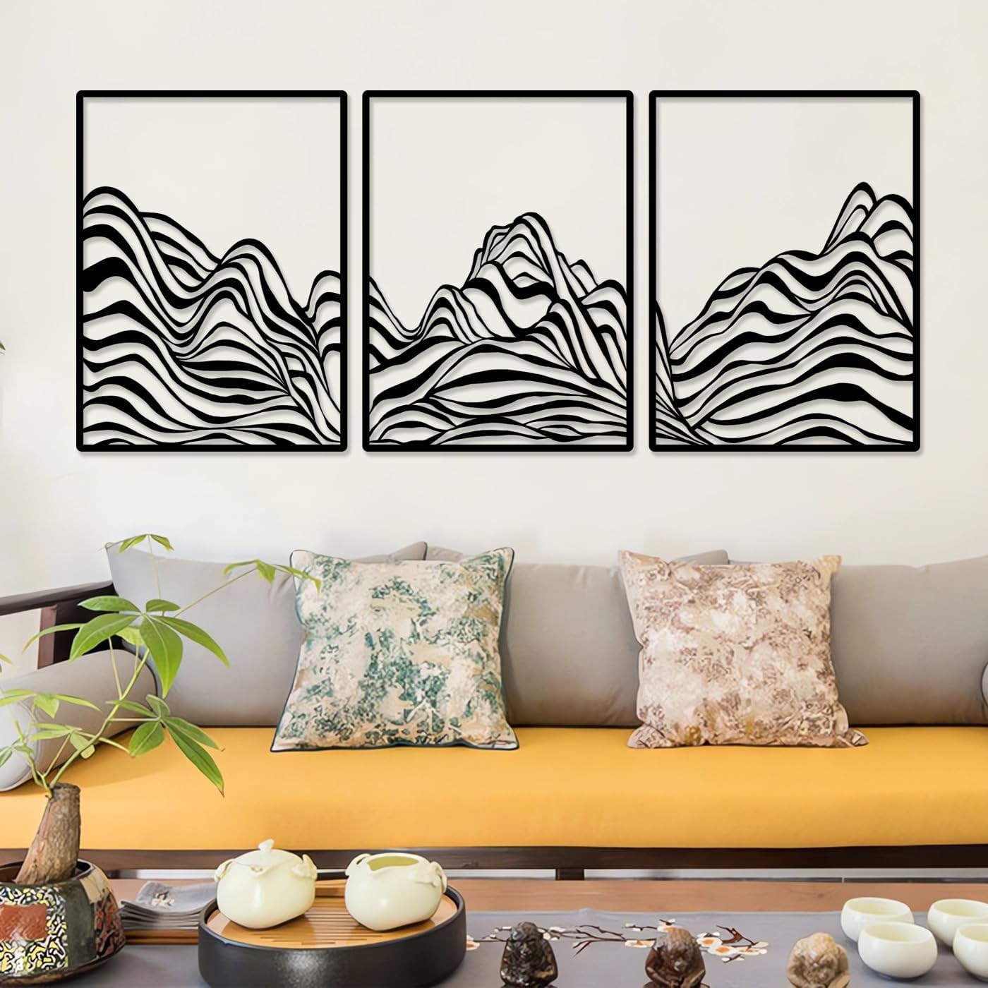 Large Black Metal Mountain Wall Art 53x23.6in Rustic