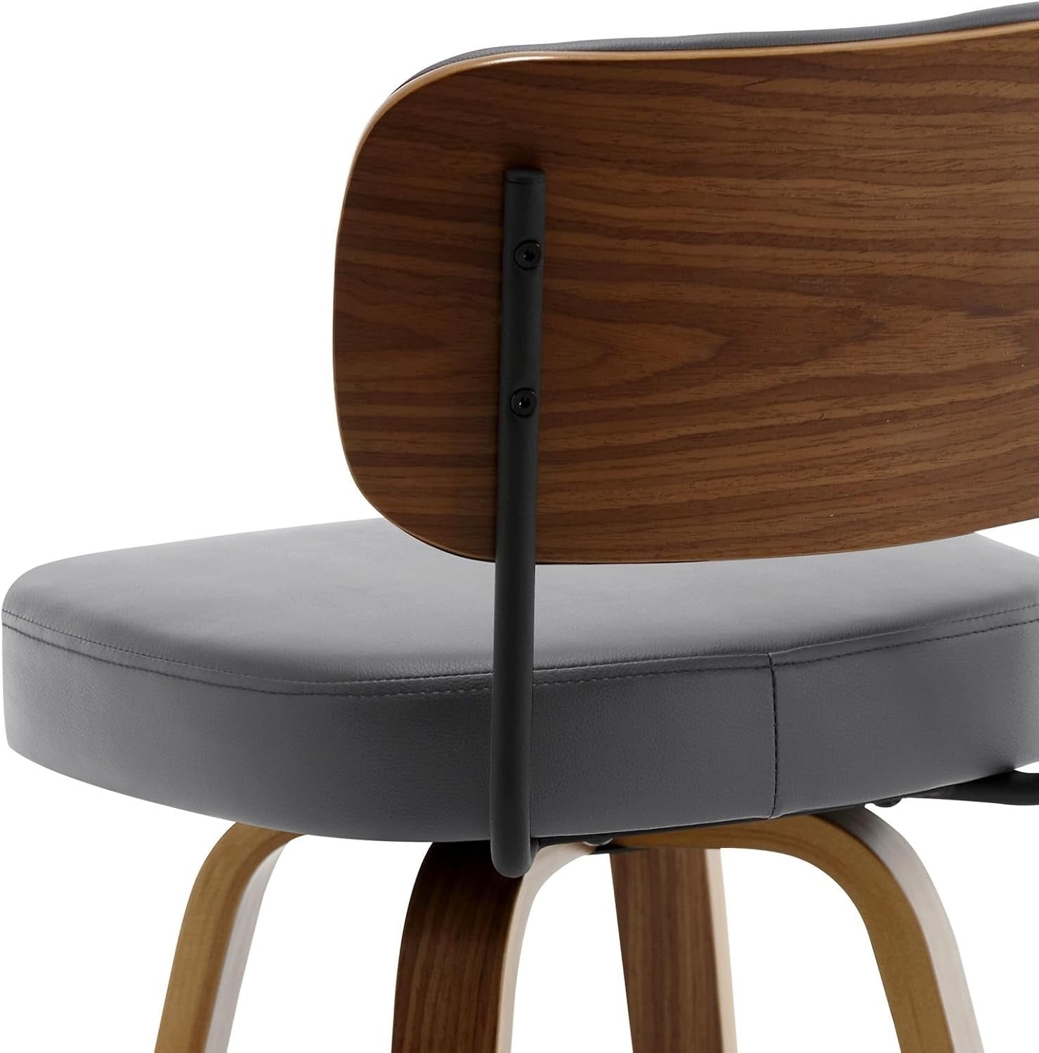 Swivel PU Leather Bar Stool | Wooden Frame Counter Chair with Back
