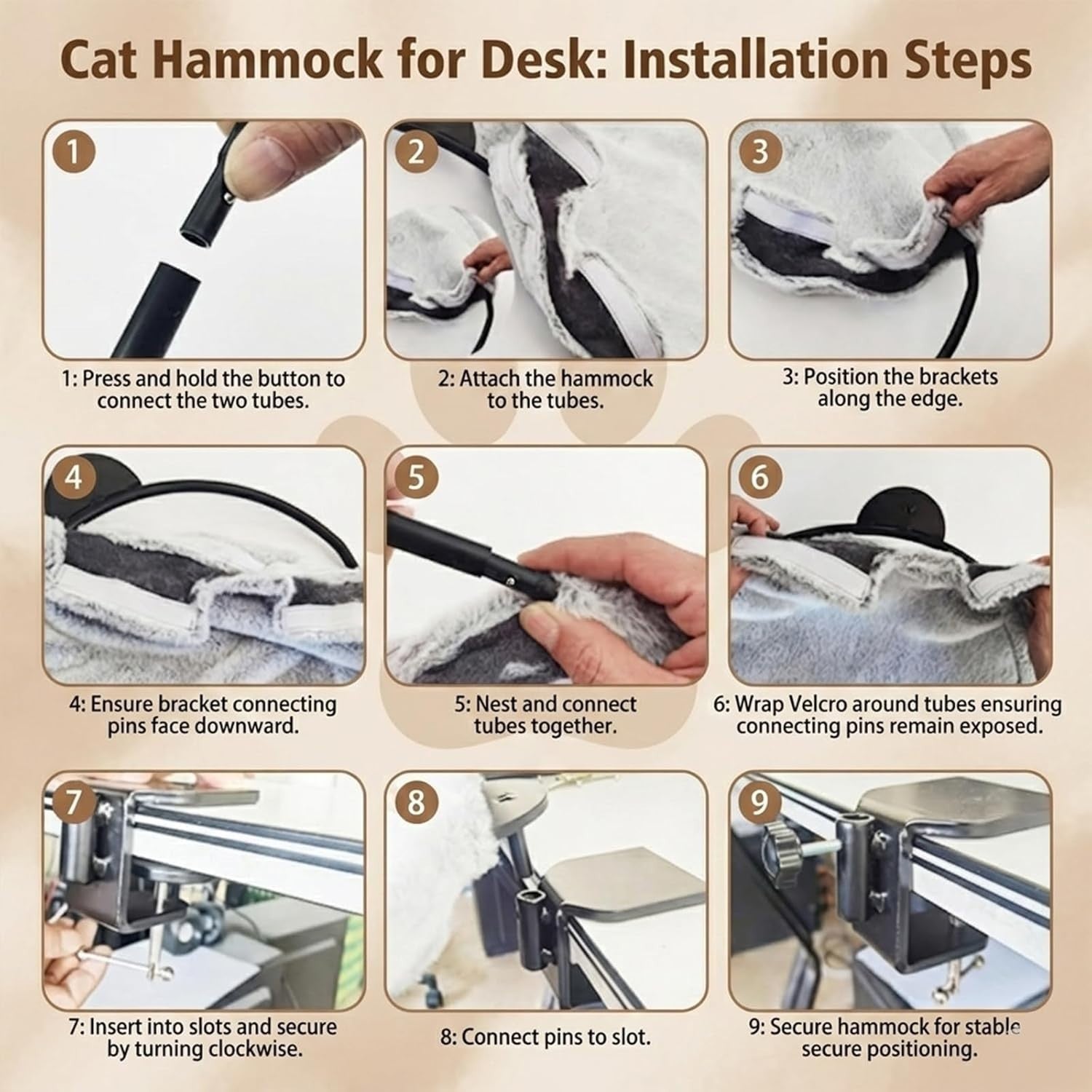 360 Rotating Desk Cat Hammock Clamp On Plush Cat Bed Perch
