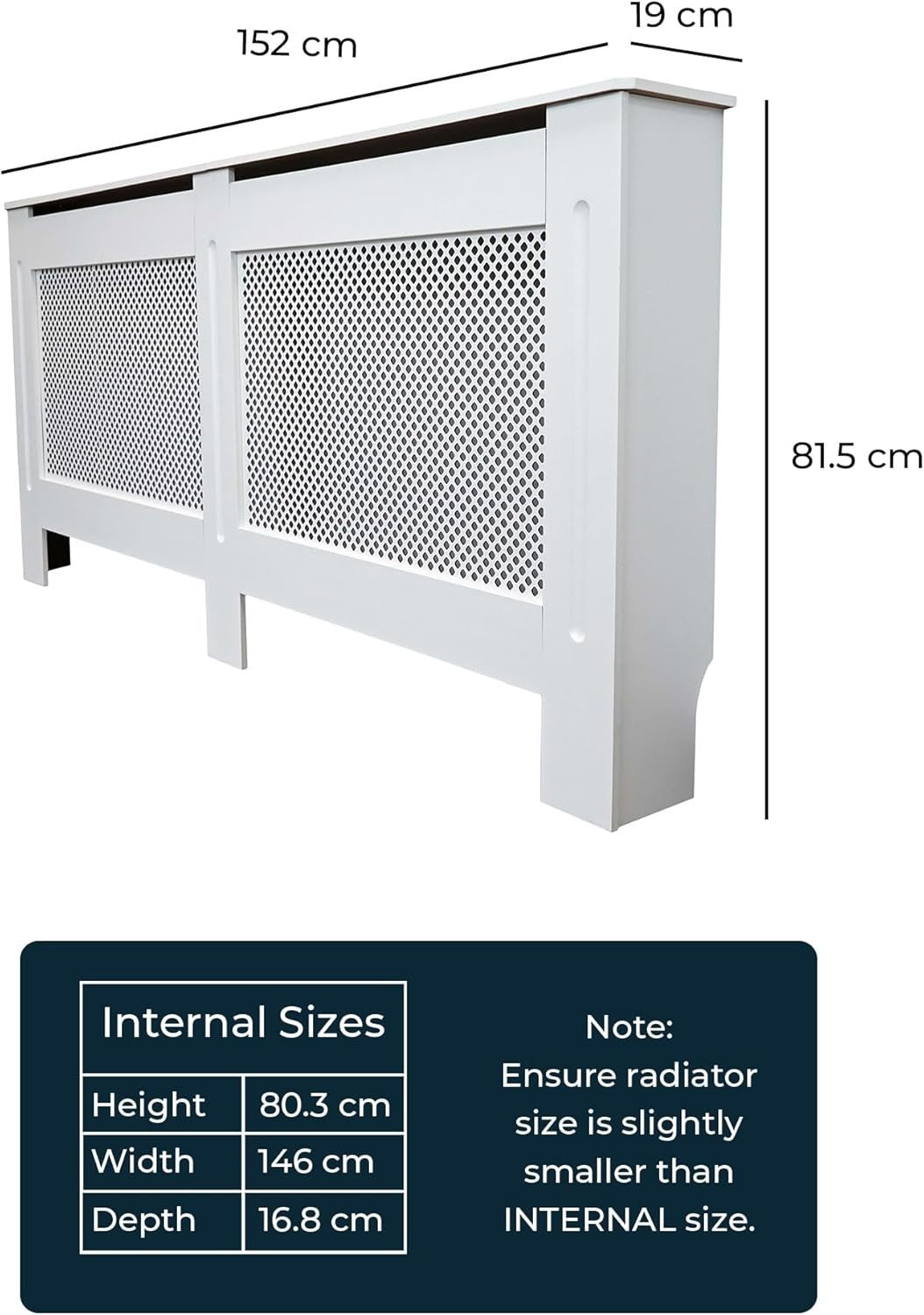 White Radiator Cover Cabinet Large | Modern MDF Wood | Diamond Slat Heater Cover